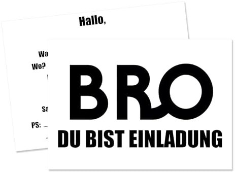 Vielucks 15 x Schwarz-Weiß Einladungskarte - DIN A6 - BRO, DU BIST EINGELADEN, Teenager Einladungskarten Geburtstag,Schlicht Einladungskarten,Einladungskarten für Jungen und Mädchen,Party Deko