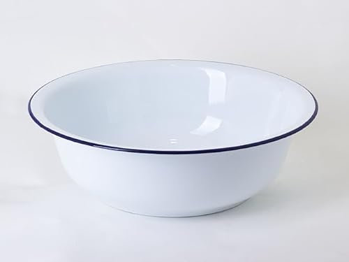 Ardosia Weiß emaillierte Waschschüssel mit blauem Rand 36 cm 6 Liter