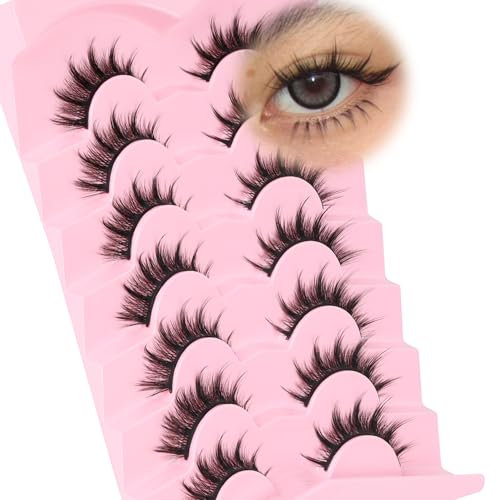 Veleasha Lot de 7 paires de cils de manga - Faux cils pointus - Cils ondulés - Cils d'anime - Sunny