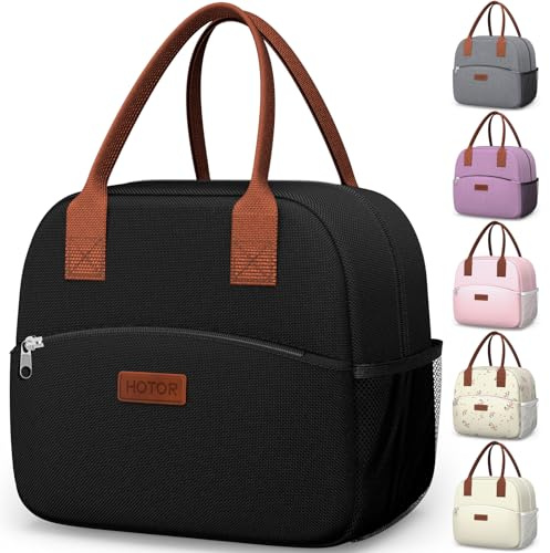 HOTOR Lunch Bag for Women & Men - Wear-Resistant Insulated Lunch Box with Large Capacity, Multi-Functional Cooler Bag for Office, Picnic, Black, 10L,10.60 x 5.90 x 9.50