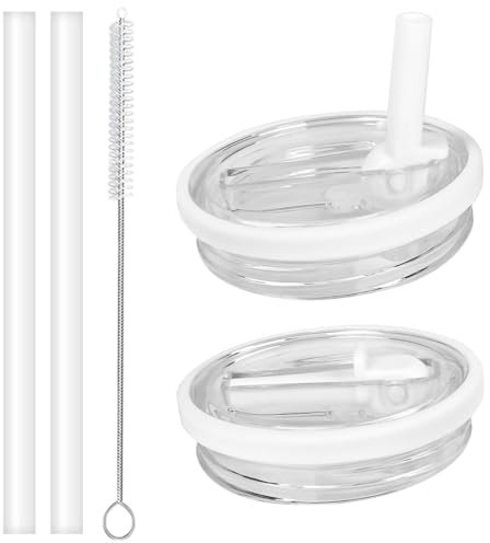 2PCS Leak Proof Lids for Stanley Cup 40oz, Tumbler Flip Straw Lids Replacement for Stanley Quencher, Spill Proof Splash Resistant Leak-Proof Lid Reusable Tumbler Covers with 2 Straws + Cleaning Brush