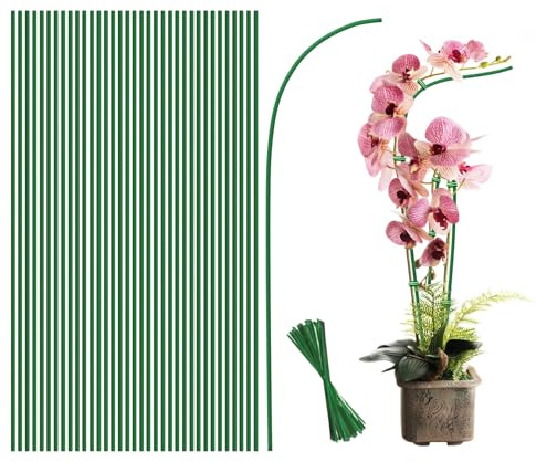 [36 Stück] Pflanzstäbe, biegbare Pflanzstäbe, 45,7 cm, Einzelstiel-Pflanzenstütze mit Drehbändern, Gartenstecker für Innen- und Außenpflanzen, Topfpflanzen, Blumen, Orchidee, Pfingstrose, Rose