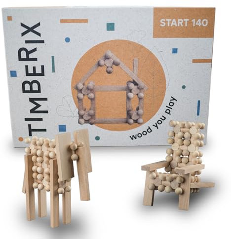 Start 140 Holzspielzeug Set ab 3 Jahren - 140 Bausteine für unendliche Möglichkeiten - Montessori Klemmbausteine kompatibel mit KAPLA - fördert Feinmotorik, Kreativität und räumliches Denken