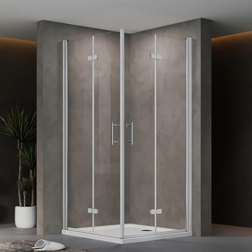 AQUENITH Duschkabine 80x80x195cm Eckeinstieg Doppel Falttüren Eckdusche | Rahmenlos Duschabtrennung mit 6mm Sicherheitsglas ESG Klarglas Nano-Beschichtung,Platzsparend,Hebe-Senk-System