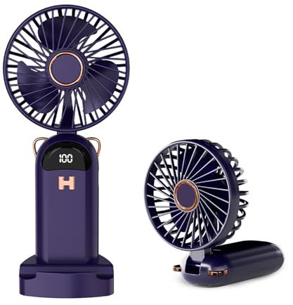 LUTW Handventilator, Tragbarer Mini Ventilator Akku Aufladbar, Faltbarer Hand Ventilatoren Mini Batterie, Wiederaufladbar USB Ventilator für Büro, Reisen, Outdoor, Dunkelblau