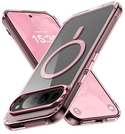 Mosoris Cover Per Google Pixel 9 Pro XL 5G, Compatibile Con Magsafe,Con Forte Antigraffio Pc e Guscio In Silicone Imbottito Tpu Guscio Magnetico Per Google Pixel 9 Pro XL 5G Rosa