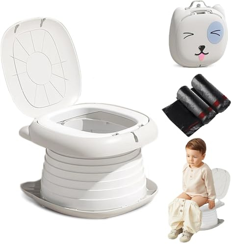Travel Potty for Toddlers, 3-in-1 Portable Foldable Training Toilet Seat with Disposable Bags, Kids Potty Chair for Indoor, Outdoor & Car Journeys (Baby Boy/Girl) (Gray)