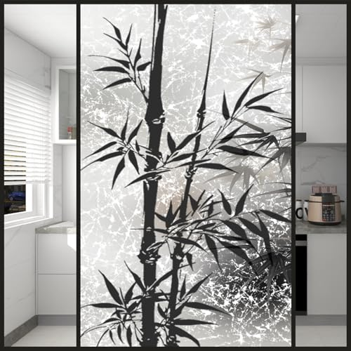 Fensterfolie Schwarz Bambus Weiß Milchglasfolie Blickdicht Sichtschutzfolie Milchglasfolie Selbstklebend Fenster Folie Fenster Sichtschut Fensterfolie Selbsthaftend Bad Fensterfolien 70x120cm/1 Pcs