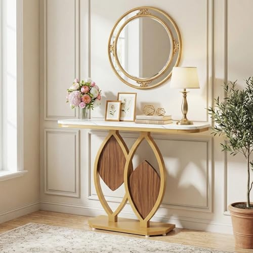 Lailang 105cm Console d'Entrée, Console Canapé, Meuble d'Entrée avec Rangement, Console Meuble Blanc, Tables Consoles de Salon, 105 x 30 x 80 cm, Blanc et Or