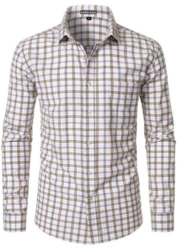 PARKLEES Men's Plaid Casual Business Slim Fit Shirt | Checked Shirts, with Pocket, Button Down, Long Sleeve, Button Up