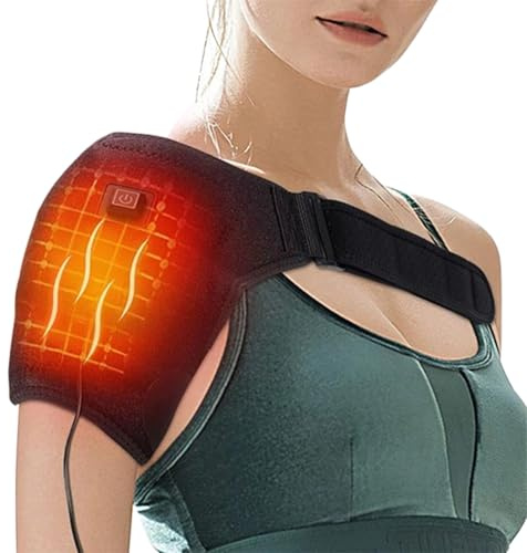 Beheizbare Schulterbandage, 5V2A USB-betrieben, Gelenkstütze mit verstellbarem Gurt bei Muskelschmerzen und zur Verletzungserholung, Tragbare Powerbank-Tasche, Männer, Frauen, linke oder rechte Seite