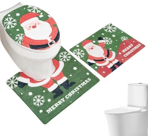 Christmas Bathroom Decor Set - Toilet Seat Cover Christmas Rug,Winter Holiday Scene Props Cartoon Floor Mat for Festive RV Hotel Hostel Apartment