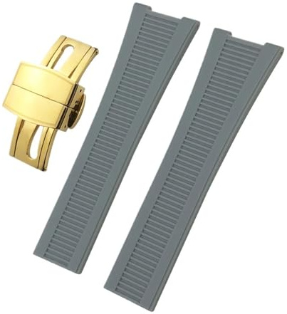 TLCBAZCF 25 mm 13 mm Gummi-Silikon-Armband kompatibel mit Patek Philippe Nautilus PP 5711 5726 5712 5980 Schwarz Blau Braun Weiches Uhrenarmband(Gray-Golden)