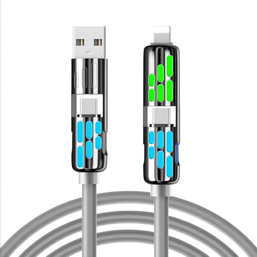 4-in-1 Charger Cable 240W 2m, Multi Charger Cable with RGB Breathing Light, Charging Cables for Multiple Devices, Ideal for Phone Tablet Devices Headphones Power Banks Game Consoles Home Travel