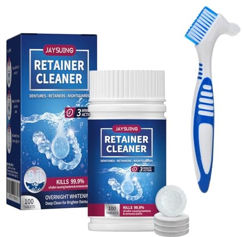 Retainer Reinigungstabletten -100 Retainer Reiniger Tablette | Zahnspangenreiniger mit Prothesenzahnbürste, mundschutz, gebissreiniger tabs, zahnschiene für Effektive Zahnpro