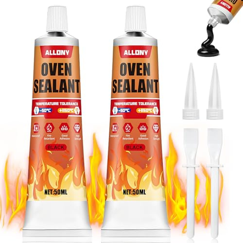ALLONY Hitzebeständiges Silikon, Hochtemperaturkleber, Silikon Schwarz, Ofenschnurkleber, Kleber Hitzebeständig 1000, Kleber Hitzebeständig für Backöfen Glas, Elektroherde, Herdplatten, Öfen, 100ML