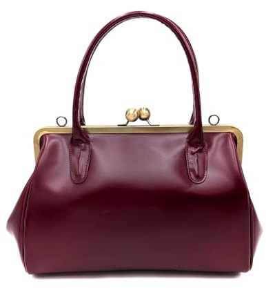 Taschenkinder Damen Leder Handtasche & Schultertasche – Vintage Bügeltasche im Retro-Stil, Henkeltasche mit Bügelverschluss – Modell Große Sophie