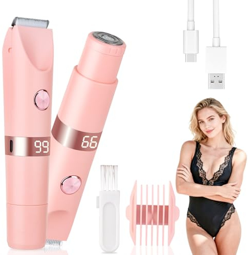 Beanify Épilateur Bikini Femme Étanche IPX7, Rasoir Électrique Double Tête 2 en 1 avec Écran LED, Rechargeable par USB, Épilation Douce et Indolore pour Bikini, Visage, Aisselles et Jambes