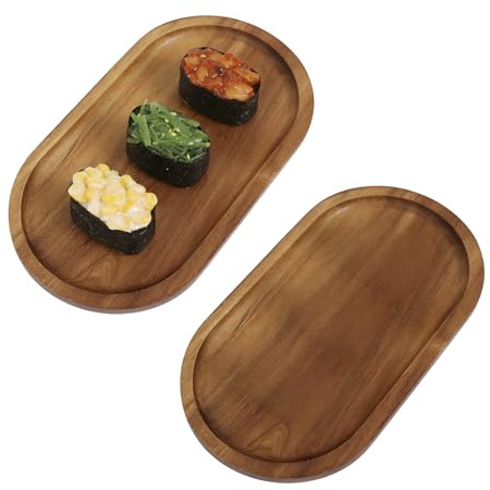 2 Stück Holztablett, Holztablett klein, Akazienholz Tablett Oval