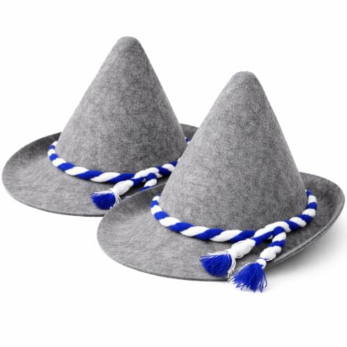 STUWU Seppelhut Fasching 2er Set – Bayerischer Seppelhut aus Filz – Fasching & Karneval, Oktoberfest & Mottoparty – Einheitsgröße, Grau mit Kordel