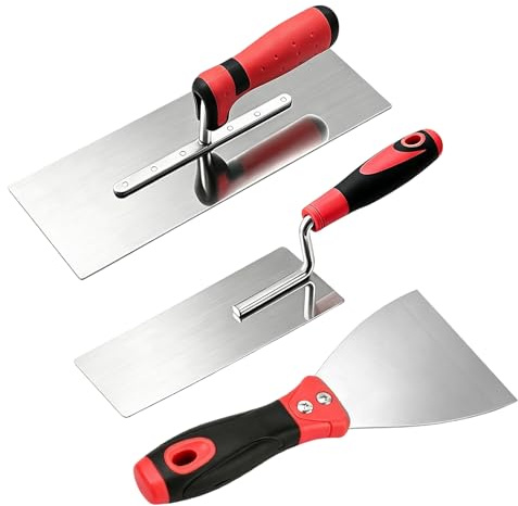 3PCS Plasterers Set, Plastering Tools Cement Trowel Stainless Steel Gauging Trowel for Finishing Smooth Walls and Ceilings Cement Concrete and Masonry Work