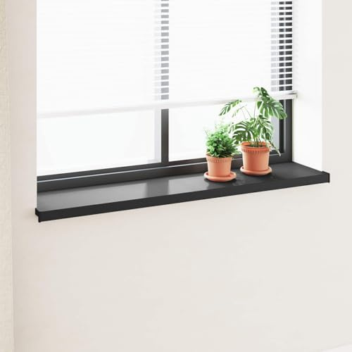 Davanzale Finestra Interno Esterno Nero Legno PVC 140x30x4,5cm Impermeabile Soglia Finestra Effetto Legno con Tappi Laterali