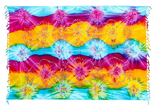 Ciffre Sarong Pareo Wickelrock Strandtuch Lunghi Dhoti Tuch Schal Pailletten Bunt