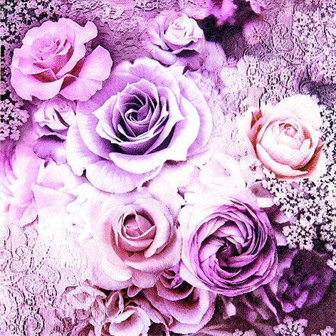 20 Servietten Evelien - Rosen lila Vintage / Blumen / Vintage / Hochzeit 33x33cm