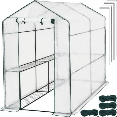tectake® Serre de Jardin en Acier Thermo-Laqué & Plastique Anti UV avec 4 Grilles métal pour Potager Exterieur Serre de Jardin pour Hivernage Tente Abri pour Les Plantes Serre à semis - 186x120x190cm