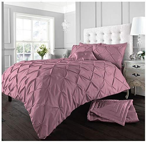 GC GAVENO CAVAILIA Luxury Pintuck Duvet Cover Single, Polycotton Pinch Pleat Bedding Sets, Washable Quilt Covers With Pillow Case Rose