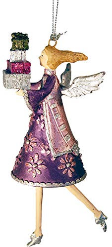 Engel Weihnachten Baumschmuck Figur Deko Hänger Christbaumschmuck Ornament 12 cm (lila-rosa mit Geschenken)