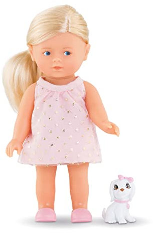 Corolle 9000240050 - Mini Corolline Set mit Hund, Vollvinylpuppe mit langem Haar und süßem Hund in Geschenkbox, Vanilleduft, 20cm, Für Kinder ab 3 Jahren geeignet