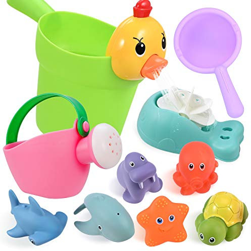 GOLDGE 10-teiliges Badespielzeug für Babys ab 1 Jahr - Wasserspielzeug mit Nettes Wasserspritztiere für die Badewanne - Geschenk