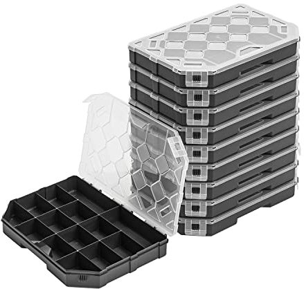 10x Sortimentskasten Kleinteilemagazin – 195 x 284 x 40 mm - Sortierkasten mit Transparent Deckel Sortierkoffer Werkzeugbox Sortimentskoffer