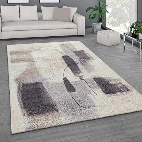 Paco Home Teppich Wohnzimmer Schlafzimmer Kurzflor Vintage Optik Bunt Modern Pastell Abstrakt, Grösse:120x170 cm, Farbe:Beige