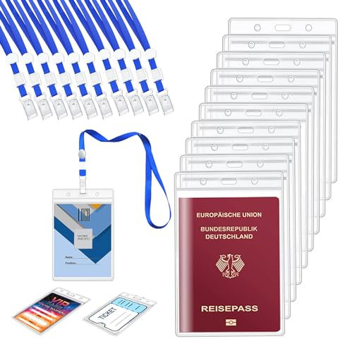 AZWOOD A6 Porte Badge Tour de Cou, 10pcs 11x16cm Porte Badges avec Cordon, GRANDE TAILLE Étanche Porte Carte Transparent Porte-badge Plastique Verticaux pour ID D'école, Bureau, Passes, Exposition