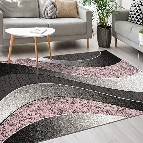 Mazovia Modern Teppich - Kurzflor - Teppich für Wohnzimmer, Schlafzimmer, Esszimmer - ÖKO-TEX Wohnzimmerteppich, Robust und pflegeleicht, Niedrige Florhöhe – Teppiche - grau rosa 130 x 190 cm