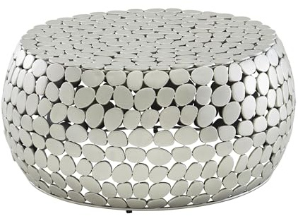FineBuy Design Couchtisch rund 66 cm Metall Silber - Handgefertigter Aluminium Wohnzimmertisch - Moderner Stone Sofatisch Wohnzimmer Beistelltisch