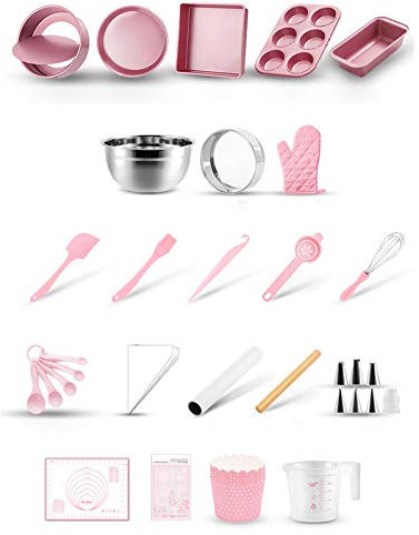 Baking Trays Set Non Stick Baking Trays Cake Tin Set Double Layer Non-Stick Baking Set,The Best Choice for Baking Lovers,Suitable for Oven and Microwave (Pink)