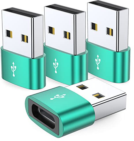 JXMOX USB to USB C Adapter 4-Pack,USB C Female to A Male Charger Type C Converter for Apple Watch Ultra iWatch 7 8 SE,iPhone 15 14 13 12 11 Plus Pro Max Mini,iPad Pro,Samsung Galaxy S24+ S23 S22 S21