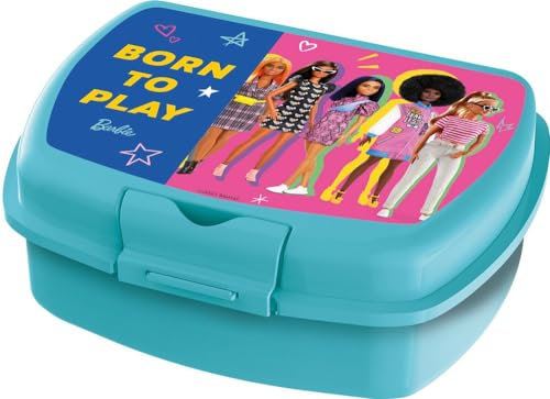 Sandwich Box azzurro e rosa per bambini in plastica Barbie modello urban utile per portare la merenda fuori casa