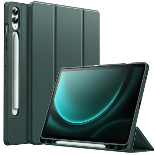 JETech Case for Samsung Galaxy Tab S9 FE+ / S9 FE Plus 12.4-Inch with S Pen Holder, Soft TPU Tri-Fold Stand Protective Tablet Cover, Support S Pen Charging, Auto Wake/Sleep (Midnight Green)