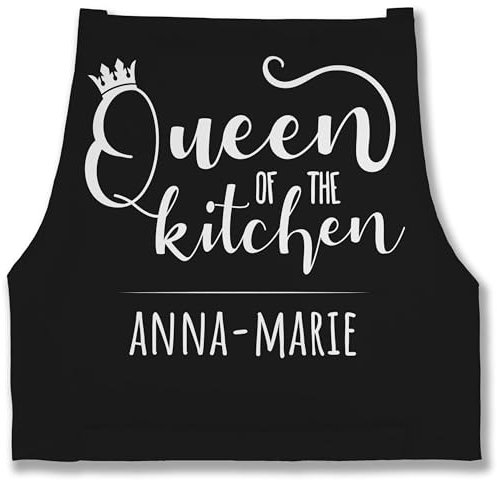 Schürze - Kochschürze Damen Frauen - Queen of the Kitchen mit Name I Küchenchefin I Chefköchin - 85x69 - Schwarz - koch schürzen küche kochen kochschürzen mama kochschuerze