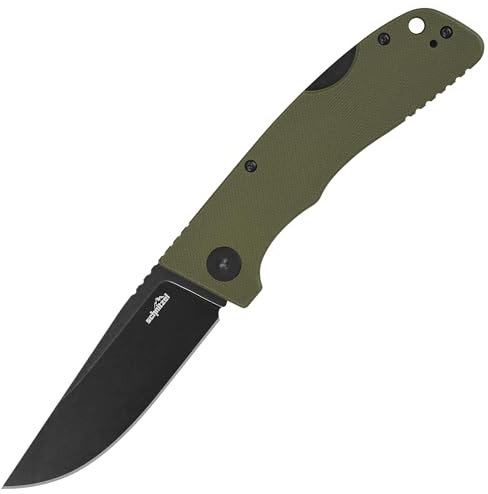 SCHNITZEL KVAR – Outdoor Taschenmesser - Schwedenstahl - G-10 Griffschalen - Bushcraft Klappmesser - EDC Messer Freizeitmesser Erwachsene - §42A Konform (Grün, Blackwashed)