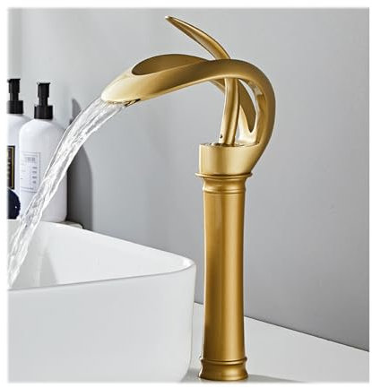 WRJAHCG Cascade Bec Haut Robinet Salle Bain Eau Froide Et Chaude Monocommande Universel Mitigeur Lavabo Mitigeur Vasque À Poser Laiton,d'or