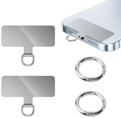 KRYMSON 2 parches de cordón para teléfono móvil y 2 anillos en espiral de resorte, parches de cordón de acero inoxidable para teléfono móvil, parches portátiles de cordón para teléfono móvil,