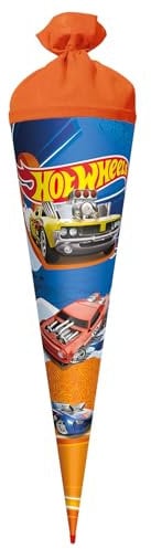 ROTH Schultüte groß Hot Wheels 70 cm - rund, Filzverschluss, ROT(H)-Spitze - Zuckertüte Hot Wheels Schulanfang