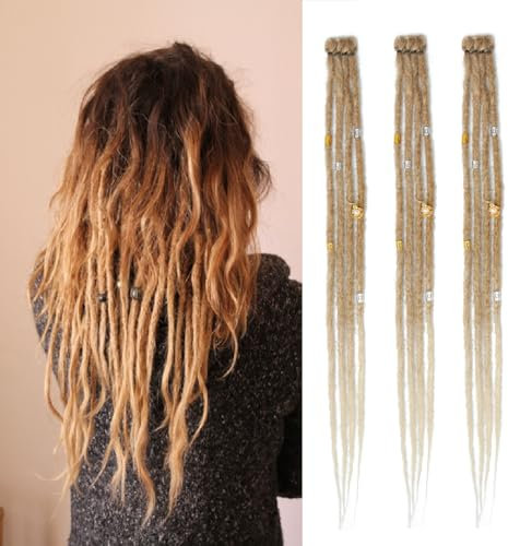 Dsoar Thin Dreadlock Extensions 20 Pouces Clip In Dreads Fait à Main Dreads 3Pcs Crochet Loc Extensions(27/613#)