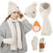 Weiß Mütze,Schal & Handschuh-Sets für Damen,Schal und Mütze Damen Set Winter Mütze Schal Handschuhe Set Damen Mütze mit Schal Damen, Bommel Mütze Schal Touchscreen Handschuhe Winterset Damen Geschenke