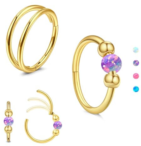 AVYRING 18G Lila Opal Nasenring für Damen, 316L Chirurgenstahl Gold Clicker Nasenringe mit Scharnier, vielseitiger Septum-Piercingschmuck für Conch, Rook, Knorpel, Tragus und Helix Ohrringe, 10mm